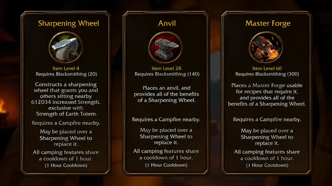 Camping And Other Professions In Wow Forever | Epiccarry Sharpening Wheel, Anvil, Master Forge