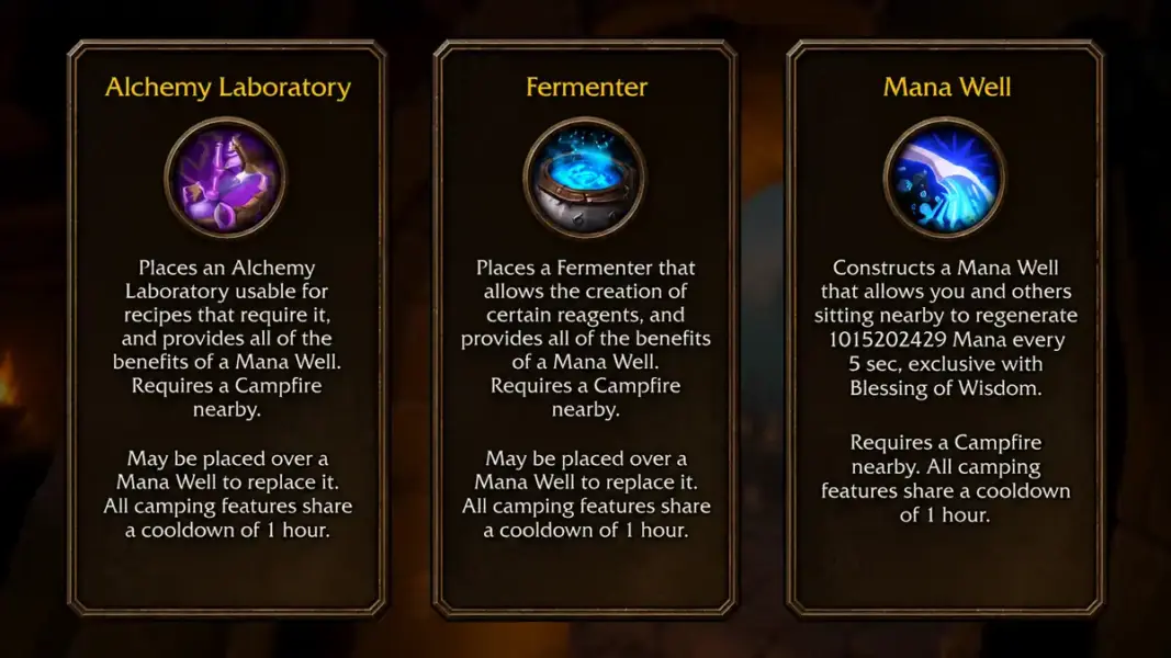 Camping And Other Professions In Wow Forever | Epiccarry Mana Well, Fermenter, Alchemy Laboratory