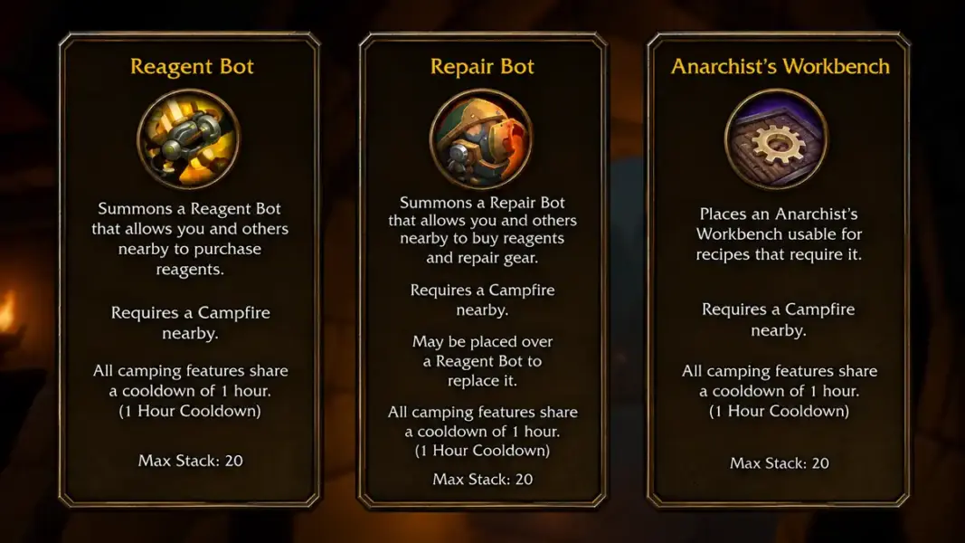 Camping And Other Professions In Wow Forever | Epiccarry Reagent Bot, Repair Bot, Anarchist'S Workbench