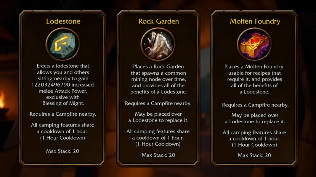 Camping And Other Professions In Wow Forever | Epiccarry Lodestone, Rock Garden, Molten Foundry