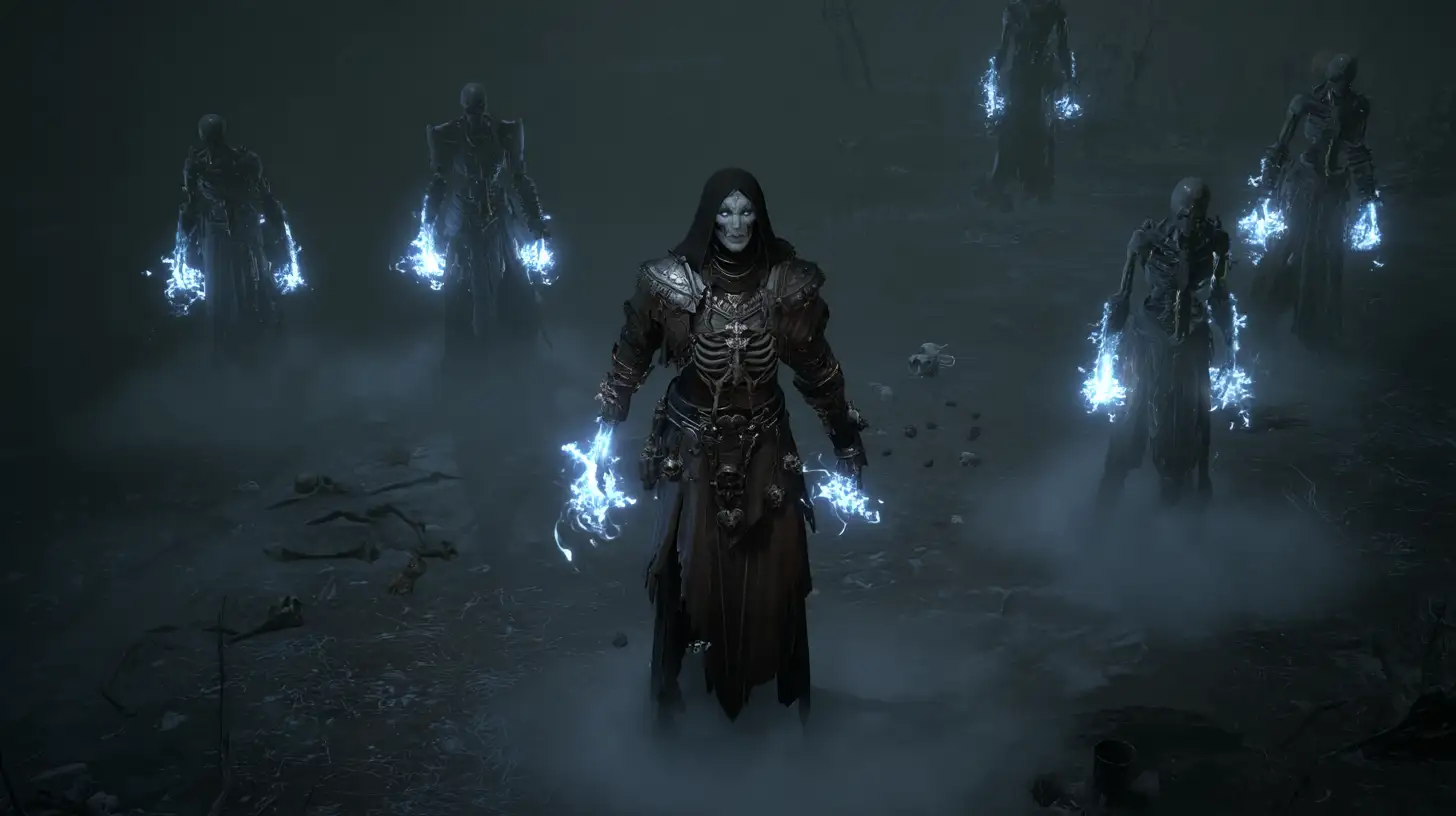 Blood Wave Necromancer Surrounded By Erupting Blood Orbs
